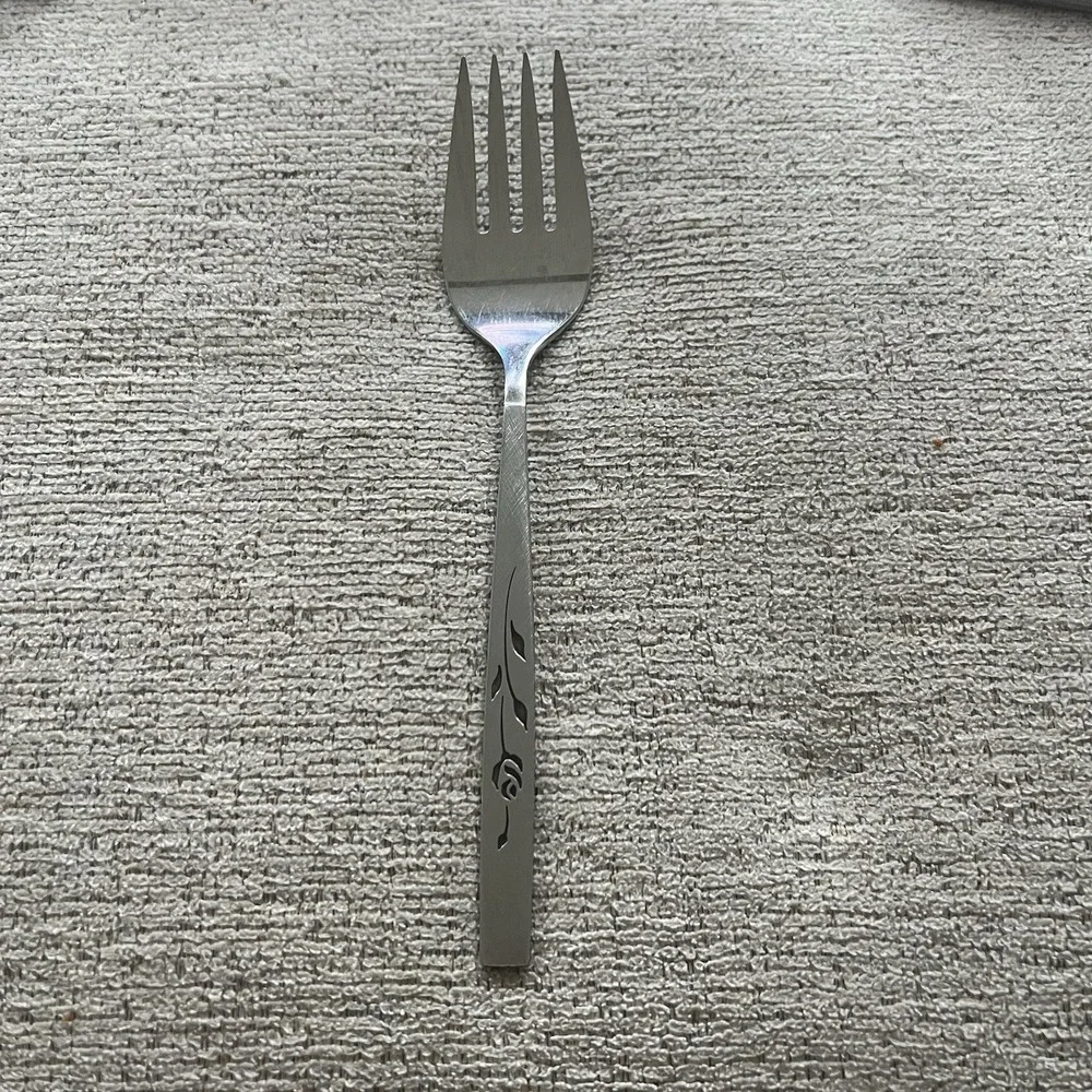 Oneidacraft Deluxe Stainless Lasting Rose Serving Fork Mid Century Modern Floral